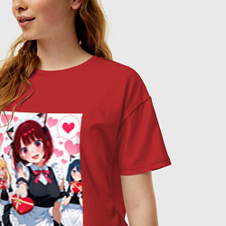 Футболка оверсайз женская Руби Арима Кана и Курокава Аканэ в костюме горничн, цвет: красный — фото 2