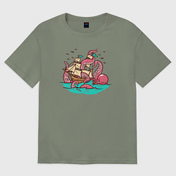 Футболка оверсайз женская Парусник и осьминог, цвет: авокадо