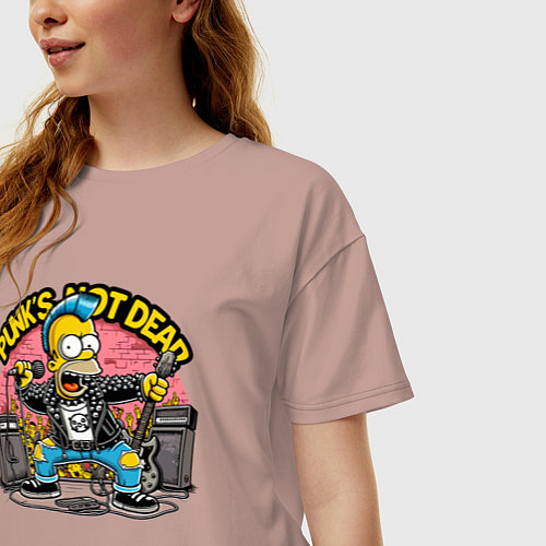 Женская футболка оверсайз Панк Гомер Симпсон - певец / Пыльно-розовый – фото 3