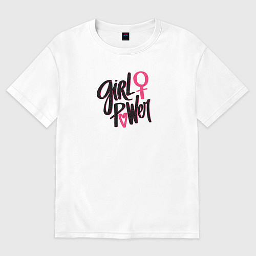 Женская футболка оверсайз Girl power black and pink / Белый – фото 1