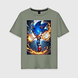 Женская футболка оверсайз Соник огненные кулаки