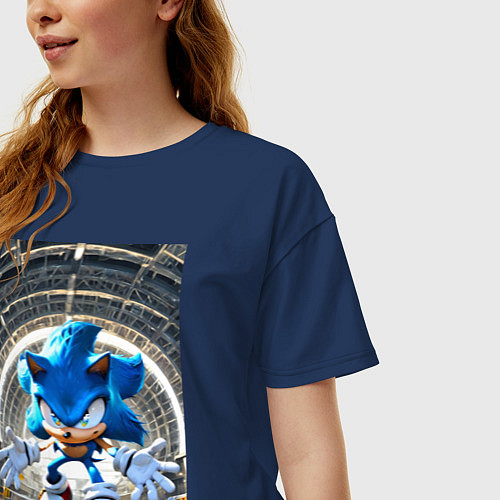 Женская футболка оверсайз Соник на сексетной базе / Тёмно-синий – фото 3