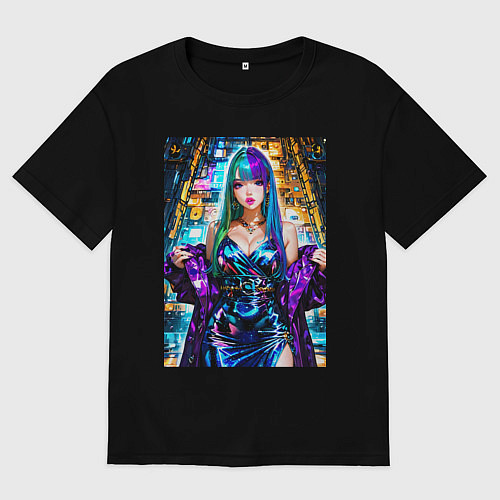 Женская футболка оверсайз Девушка поп идол / Черный – фото 1