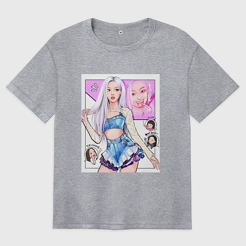 Женская футболка оверсайз Blackpink - Rose / Меланж – фото 1