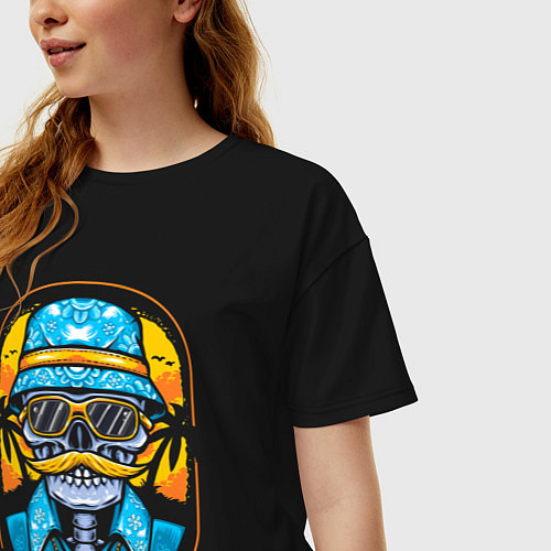 Женская футболка оверсайз Скелет в очках / Черный – фото 3