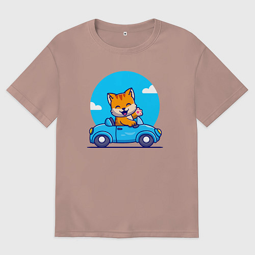 Женская футболка оверсайз Котик водитель / Пыльно-розовый – фото 1