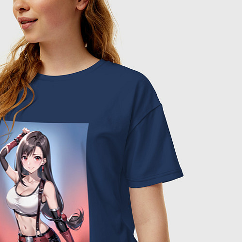 Женская футболка оверсайз Тифа Локхарт из Final Fantasy VII / Тёмно-синий – фото 3