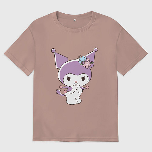 Женская футболка оверсайз Куроми с цветочками / Пыльно-розовый – фото 1