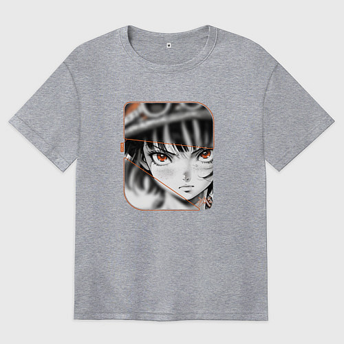 Женская футболка оверсайз Оранжевоглазая девушка / Меланж – фото 1