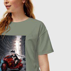 Футболка оверсайз женская Shiroko лиса на футуристичном мотоцикле, цвет: авокадо — фото 2