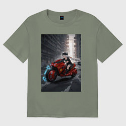 Женская футболка оверсайз Shiroko лиса на футуристичном мотоцикле