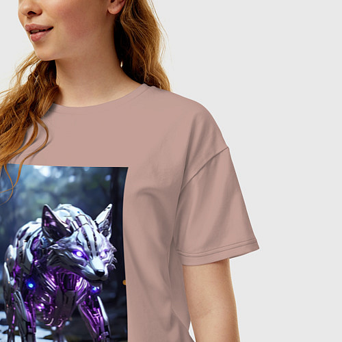 Женская футболка оверсайз Киборг лиса с неоновой подсветкой / Пыльно-розовый – фото 3