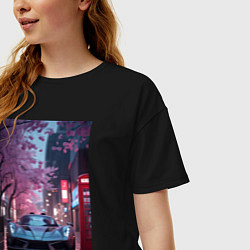 Футболка оверсайз женская Суперкар и сакура, цвет: черный — фото 2