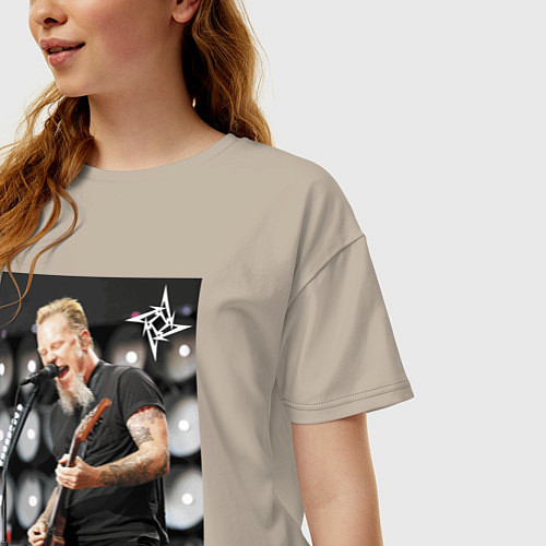 Женская футболка оверсайз James Alan Hatfield - Metallica / Миндальный – фото 3