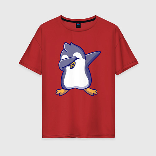 Женская футболка оверсайз Dab penguin / Красный – фото 1