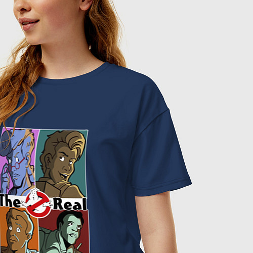 Женская футболка оверсайз The real ghostbusters / Тёмно-синий – фото 3