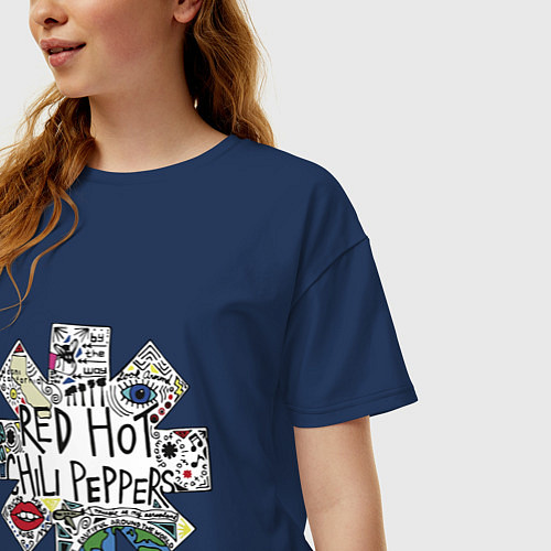 Женская футболка оверсайз RHCP - logo with songs / Тёмно-синий – фото 3
