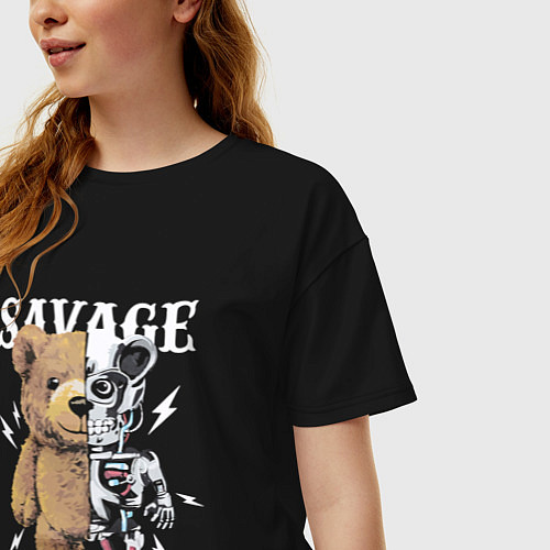 Женская футболка оверсайз Дикий медведь / Черный – фото 3