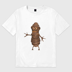 Футболка оверсайз женская Сartoon worm character brown, цвет: белый