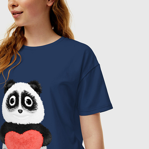 Женская футболка оверсайз Плюшевый панда с красным сердцем / Тёмно-синий – фото 3
