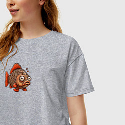 Футболка оверсайз женская Забавная коричнева рыба, цвет: меланж — фото 2