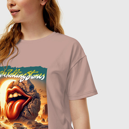Женская футболка оверсайз Rolling Stones - stylization of the logo / Пыльно-розовый – фото 3
