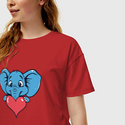 Футболка оверсайз женская Слон и сердце, цвет: красный — фото 2