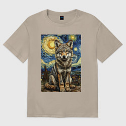 Футболка оверсайз женская Волчонок Ван Гог, цвет: миндальный