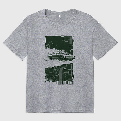 Женская футболка оверсайз Спорткар в гранж стиле / Меланж – фото 1