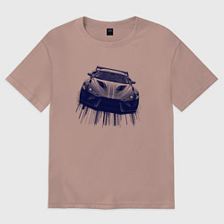 Футболка оверсайз женская Спорткар в синих тонах, цвет: пыльно-розовый