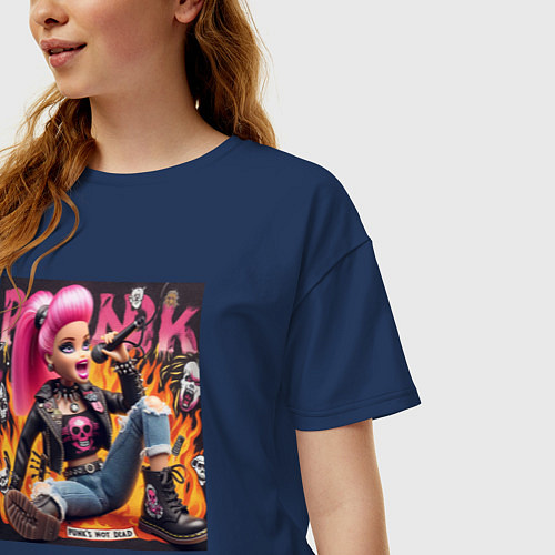 Женская футболка оверсайз Barbie singer - punks not dead / Тёмно-синий – фото 3