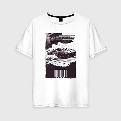 Женская футболка оверсайз Ретро постер с спорткаром / Белый – фото 1