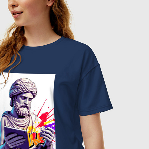 Женская футболка оверсайз Античная статуя и граффити / Тёмно-синий – фото 3