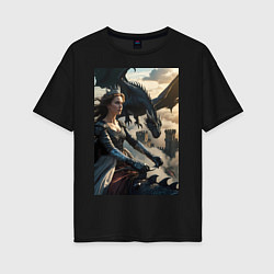 Женская футболка оверсайз Королева летит на драконе