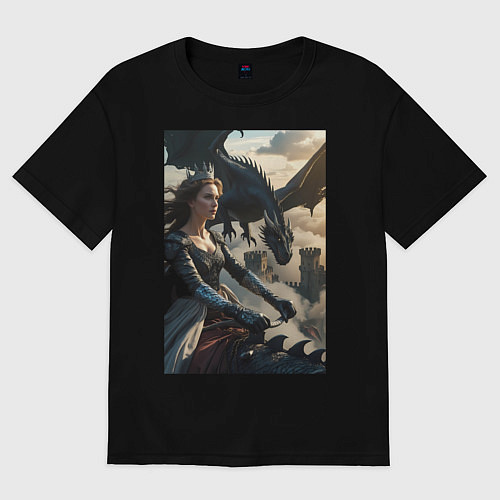Женская футболка оверсайз Королева летит на драконе / Черный – фото 1
