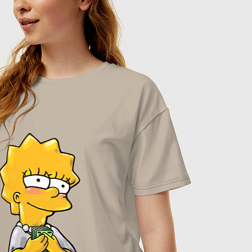 Женская футболка оверсайз Лиза с деньгами / Миндальный – фото 3