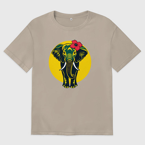 Женская футболка оверсайз Слон и цветок / Миндальный – фото 1