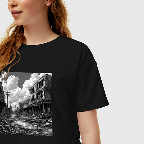 Женская футболка оверсайз Разрушенный город / Черный – фото 3