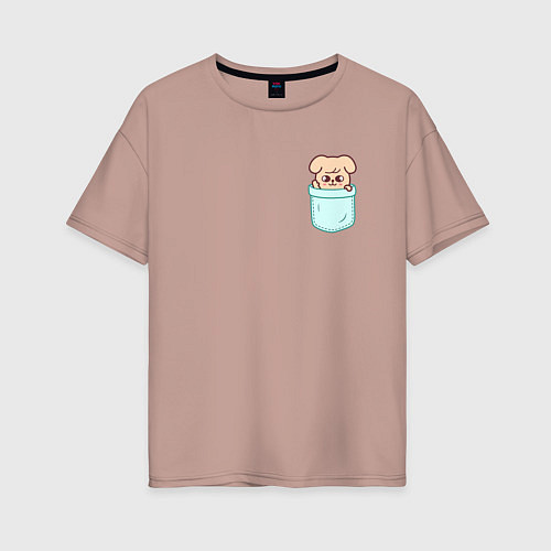 Женская футболка оверсайз PuppyM in pocket / Пыльно-розовый – фото 1