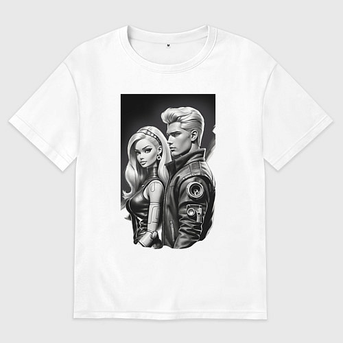 Женская футболка оверсайз Барби и Кен - киберпанк эскиз / Белый – фото 1