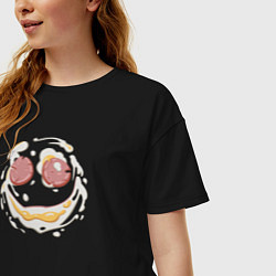 Футболка оверсайз женская Лакомый кусочек-яичница с улыбкой, цвет: черный — фото 2