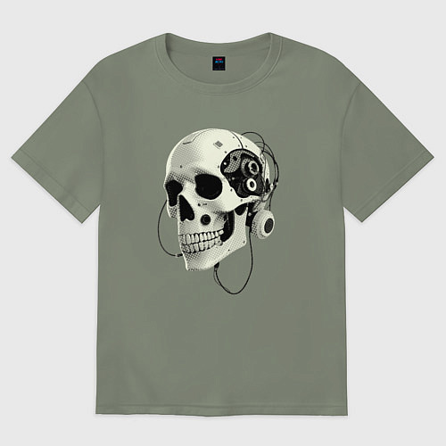 Женская футболка оверсайз Кибернетический череп с проводами / Авокадо – фото 1