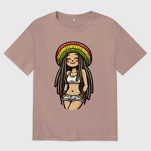 Женская футболка оверсайз Smile jamaica girl / Пыльно-розовый – фото 1