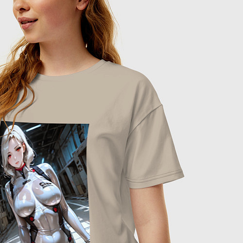 Женская футболка оверсайз Девушка-наемница / Миндальный – фото 3