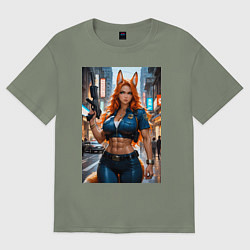 Футболка оверсайз женская Рыжая лиса-полицейский, цвет: авокадо
