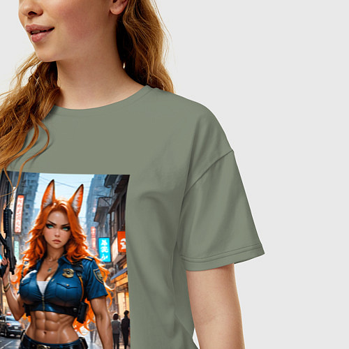 Женская футболка оверсайз Рыжая лиса-полицейский / Авокадо – фото 3
