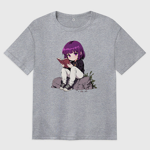 Женская футболка оверсайз Девочка с книжкой / Меланж – фото 1