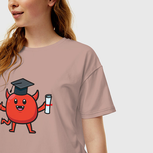 Женская футболка оверсайз Дьяволёнок выпускник / Пыльно-розовый – фото 3