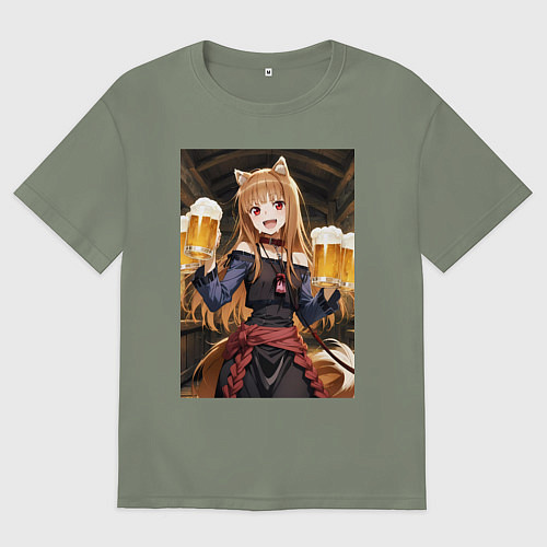 Женская футболка оверсайз Волчица Холо с кружками пива / Авокадо – фото 1