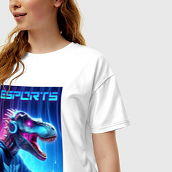 Футболка оверсайз женская Tyrannosaurus is esports player - neon glow, цвет: белый — фото 2